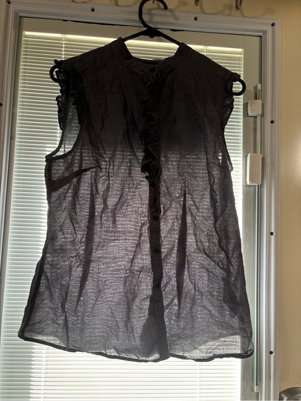 ✨3/$15 Tommy Hilfiger blueish grey Sleeveless Ruffle-Front Sheer Blouse